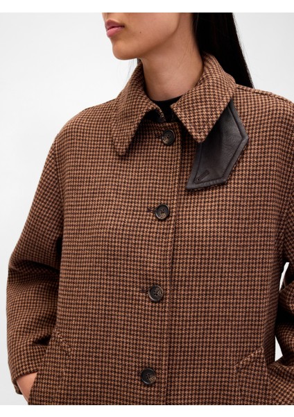 Kadın Kahverengi Yün Karışımlı Houndstooth Car Kaban modelleri