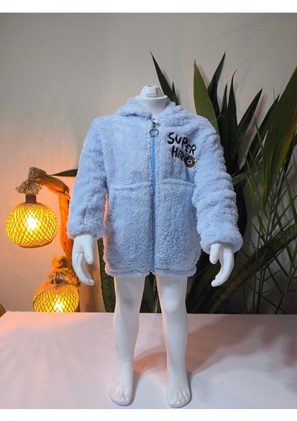 erkek Kız Çocuk Unisex Peluş Polar Hırka Kapşonlu Fermuarlı Cepli Mavi, Koyu Mavi !!!dar Kalıp modelleri