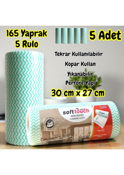 Softtex 33 Yaprak Kopar Kullan Rulo Hassas Temizlik Bezi 27X30CM 5'li