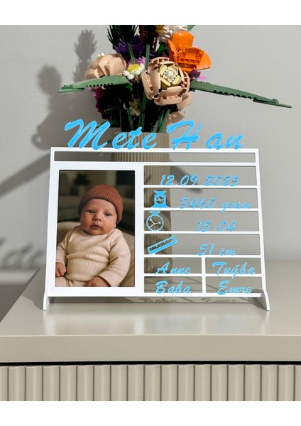 Kişiye Özel 3D Yenidoğan Bilgi Tablosu - Çift Renk (Beyaz & Uzay Mavisi) fiyatları