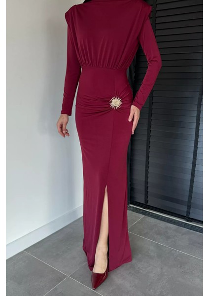 Kadın Omuz Vatkalı Büzgülü Aksesuarlı Elbise P-00018999 fiyatları