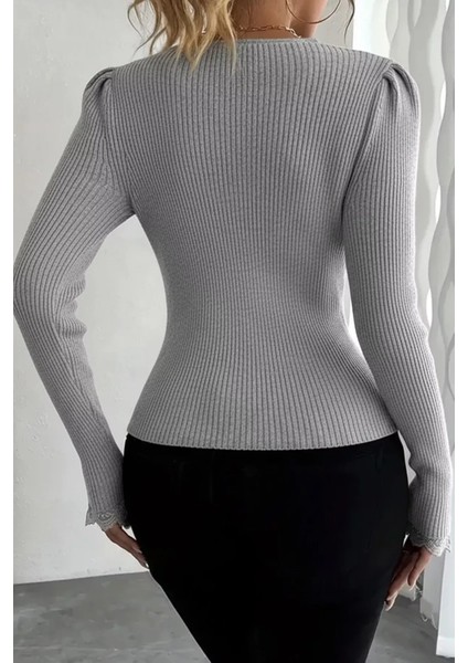 Kol Güpür Detaylı V Yaka Triko Bluz P-00018358 modelleri