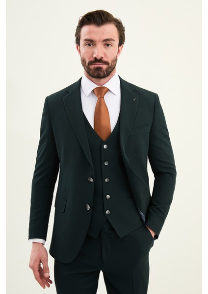 Dokulu Slim Fit Mono Yaka Erkek Takım Elbise