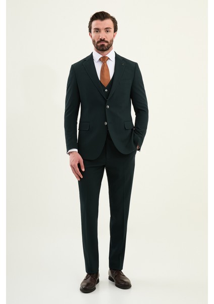 Dokulu Slim Fit Mono Yaka Erkek Takım Elbise modelleri