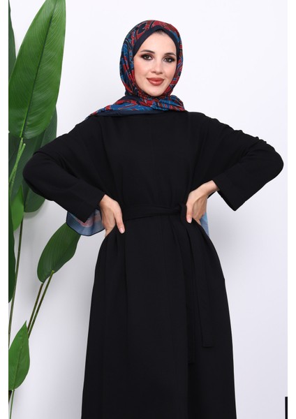 Siyah Kuşaklı Üç İplik Elbise modelleri