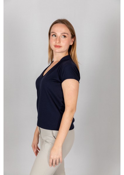 Kadın V Kesim Hakim Yaka Kısa Kollu T-Shirt modelleri