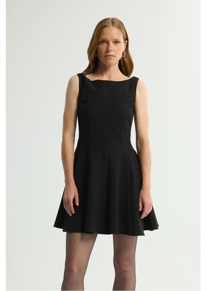 Taş Detaylı Gabardin Elbise Siyah 124L9675001