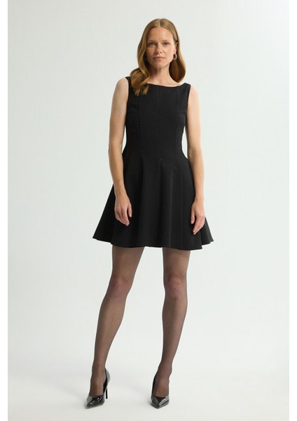 Taş Detaylı Gabardin Elbise Siyah 124L9675001 modelleri