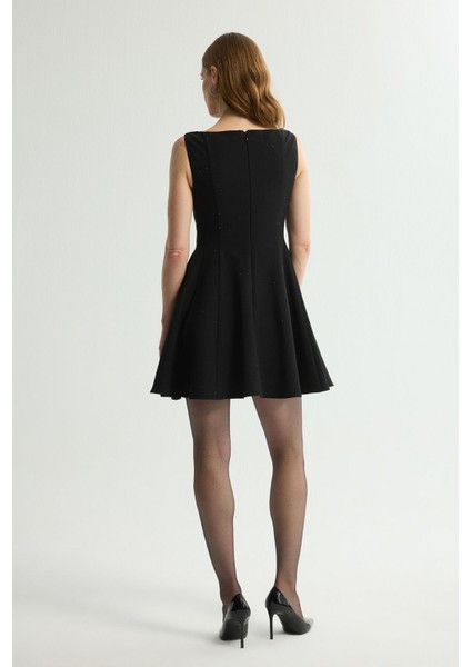 Taş Detaylı Gabardin Elbise Siyah 124L9675001