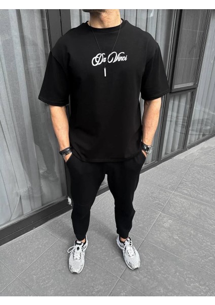 Unisex Baskılı Oversize T-Shirt - Siyah