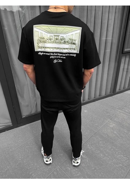 Unisex Baskılı Oversize T-Shirt - Siyah fiyatları
