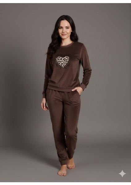 Kışlık Polar Kumaş Uzun Kol Kadın Pijama Takımı