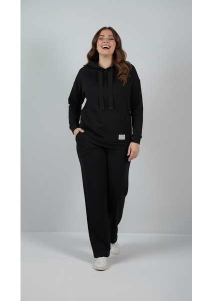 Kadın Büyük Beden Uzun Kollu Kapüşonlu Eşofman Takımı 8228-26
