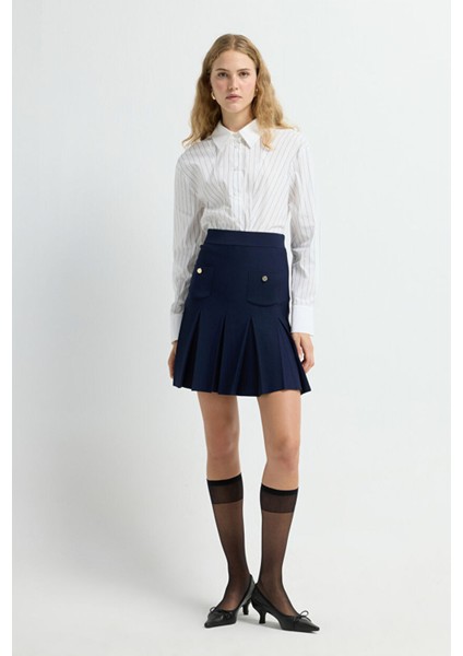 Pilise Detaylı Triko Etek Lacivert 12745592000