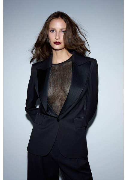 Yakası Satenli Ceket Siyah 11945978000