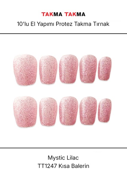 10'lu Mor Kısa Yuvarlak TT1247 Tekrar Kullanılabilir El Yapımı Protez Takma Tırnak - Mor-XS