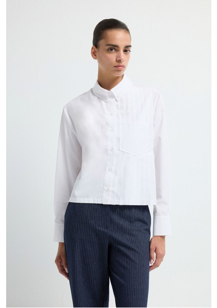 Pile Detaylı Crop Gömlek Beyaz 13045812000