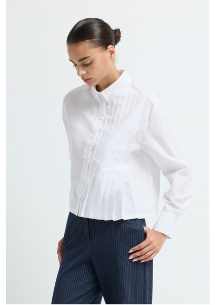 Pile Detaylı Crop Gömlek Beyaz 13045812000 fırsatları