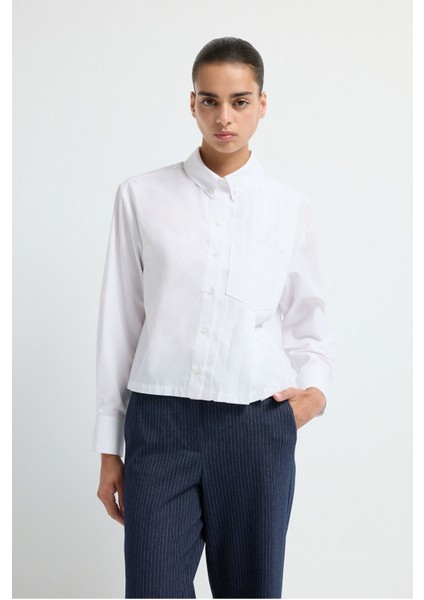 Pile Detaylı Crop Gömlek Beyaz 13045812000 indirimleri