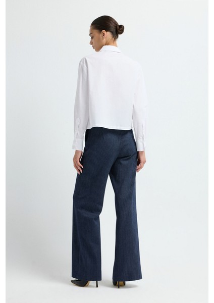 Pile Detaylı Crop Gömlek Beyaz 13045812000