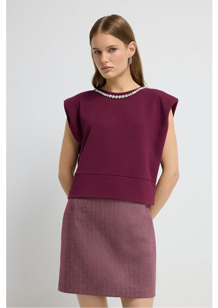 Yakası Taşlı Kolsuz Bluz Murdum 11546059000 fırsatları