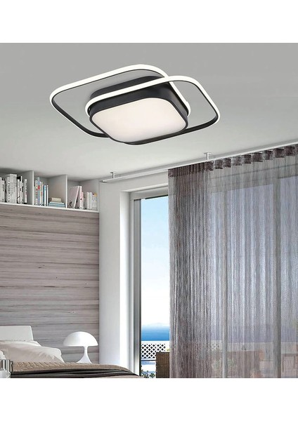 Ikili Kare LED Plafonyer Avize Üç Renkli Siyah Renkli