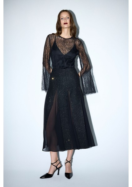 Parçalı Tüvit Etek Siyah 12745980000