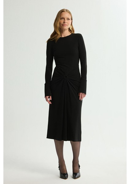 Örme Büzgülü Elbise Siyah 124L9738000