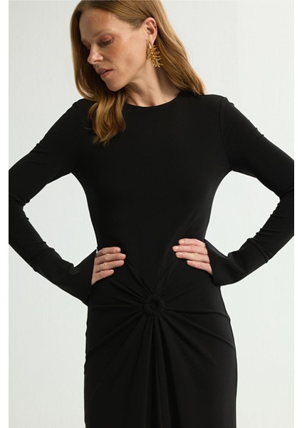 Örme Büzgülü Elbise Siyah 124L9738000 fırsatları