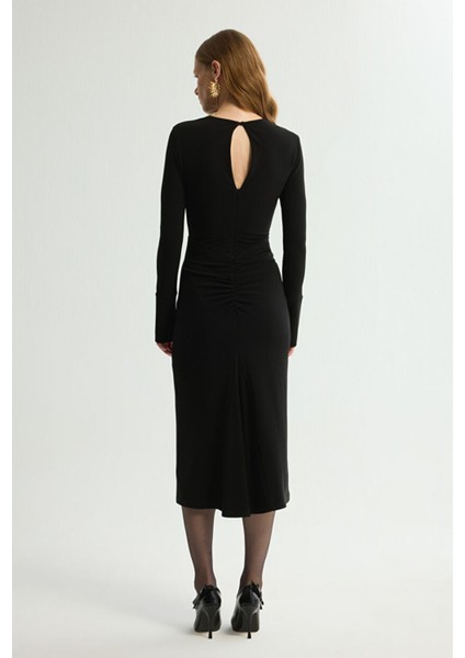 Örme Büzgülü Elbise Siyah 124L9738000