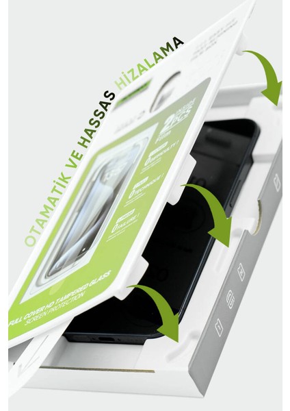 GL079-026 iPhone 15 Otomatik Hizalanan 5d Ekran Cam Koruyucu (2 Adet)