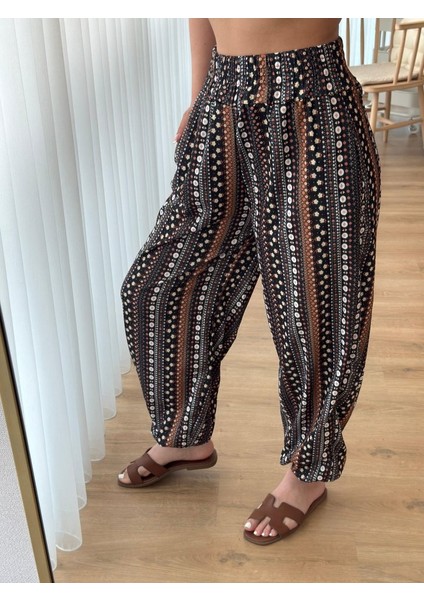 Kadın Yüksek Bel Etnik Desenli Geniş Dökümlü Bürümcük Pantolon fiyatları