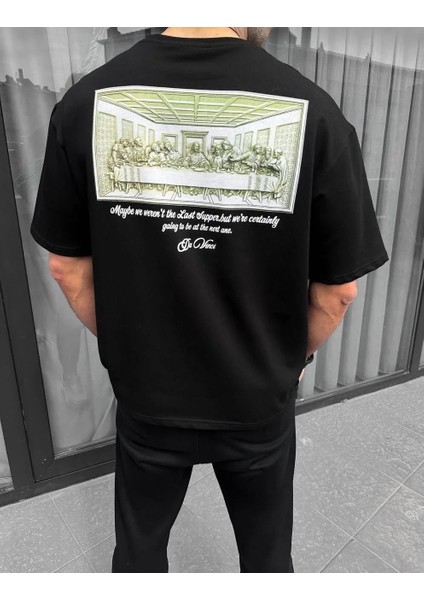 Unisex Baskılı Oversize T-Shirt - Siyah modelleri