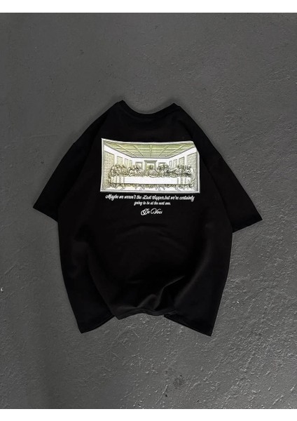 Unisex Baskılı Oversize T-Shirt - Siyah indirimleri