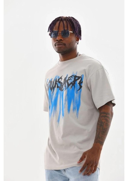 Unisex Baskılı Oversize T-Shirt - Gri modelleri