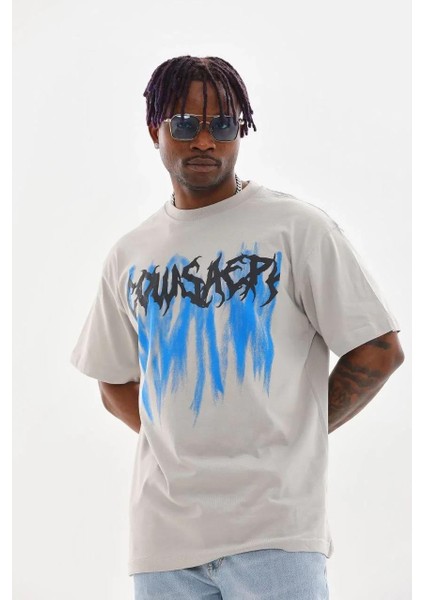 Unisex Baskılı Oversize T-Shirt - Gri fırsatları