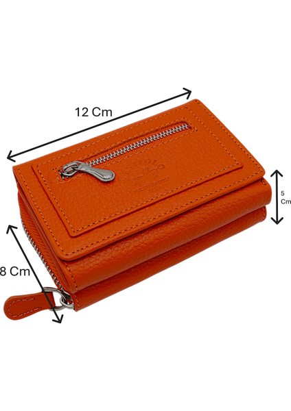 Saxa Kağıt Para ve Bol Kart Bölmeli Hakiki Deri Kadın Kartlık Cüzdan - Turuncu