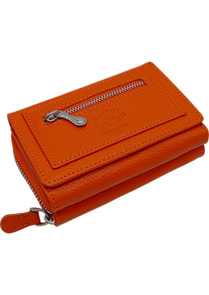 Saxa Kağıt Para ve Bol Kart Bölmeli Hakiki Deri Kadın Kartlık Cüzdan - Turuncu fiyatları