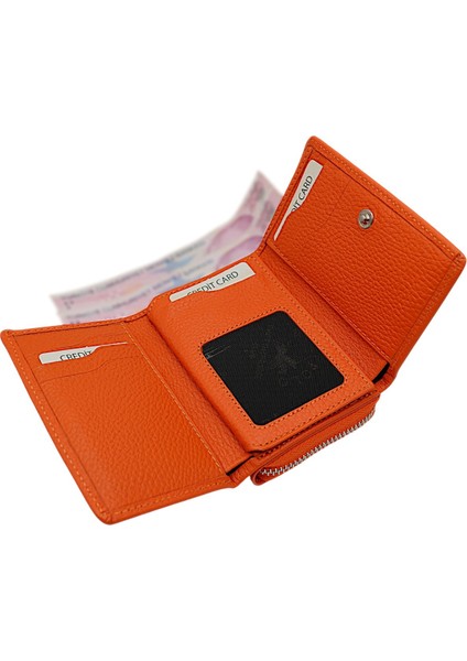 Saxa Kağıt Para ve Bol Kart Bölmeli Hakiki Deri Kadın Kartlık Cüzdan - Turuncu modelleri