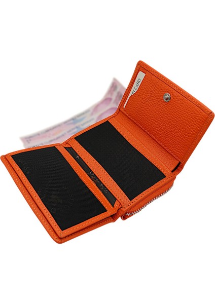 Saxa Kağıt Para ve Bol Kart Bölmeli Hakiki Deri Kadın Kartlık Cüzdan - Turuncu fırsatları