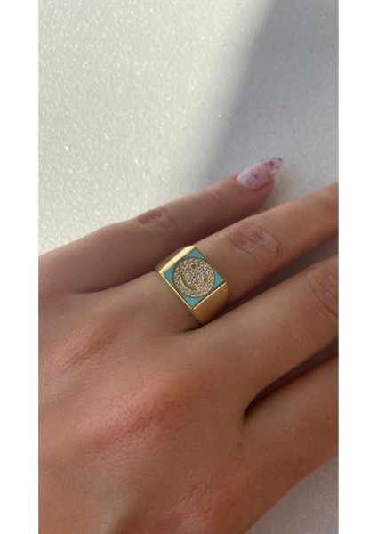 Mavi Mineli Zirkon Taşlı Gülen Yüz 925 Ayar Gümüş Yüzük modelleri