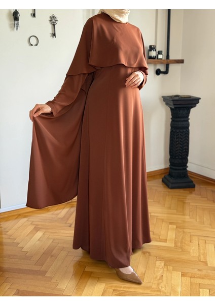 Pelerinli Bel Bağlamalı Elbise 1002