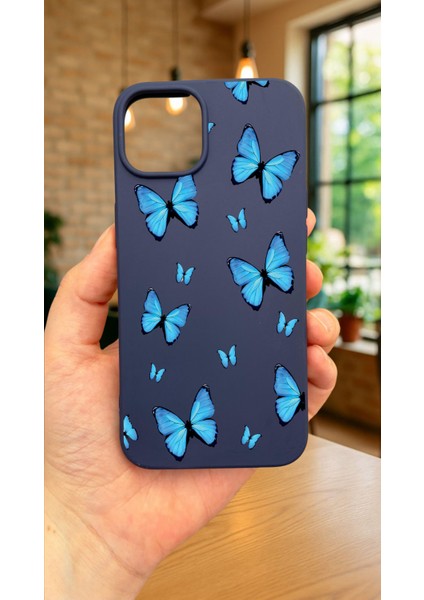 iPhone 13/14 - Mavi Kelebek Desenli Silikon Darbe Emici Klasik Korumalı Rubber KILIF277 fiyatları