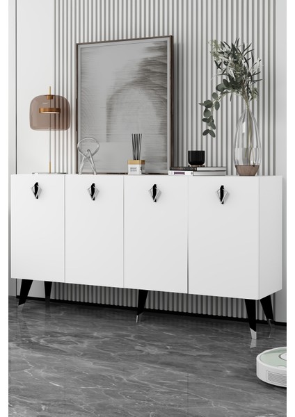 8207-32CT KB150 Konsol, Tv Ünitesi Beyaz-Gümüş