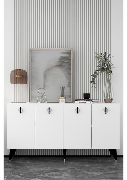 8207-32CT KB150 Konsol, Tv Ünitesi Beyaz-Gümüş