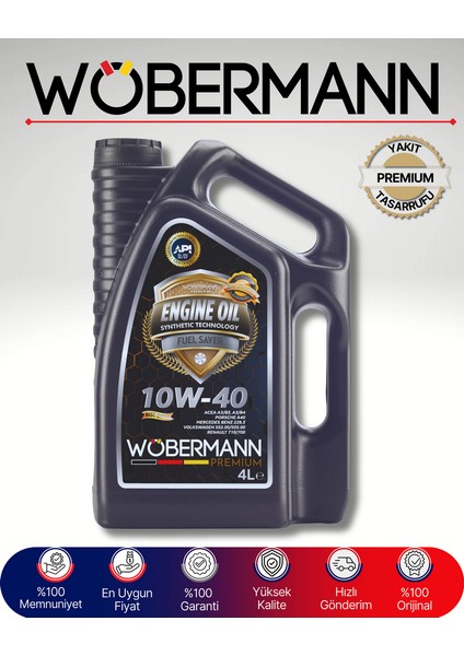 Premium 10W-40 Sentetik Motor Yağı 4 Litre - Soğuk Hava Başlangıcı ve Aktif Temizleme