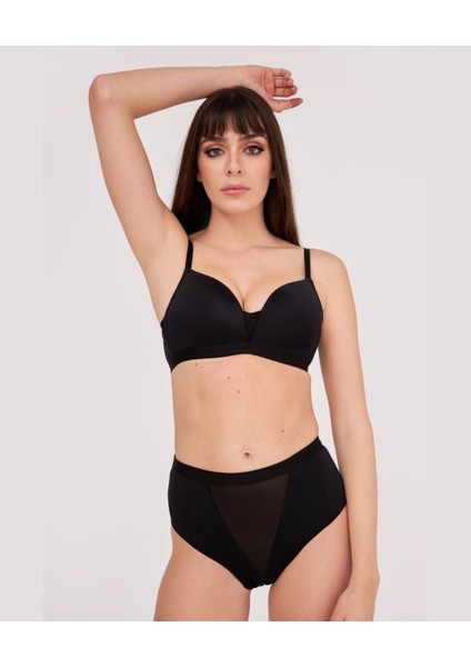 Nbb Siyah Transparan Detaylı Yüksek Bel Külot Hafif Destekli Sütyen Takım -4776 fiyatları