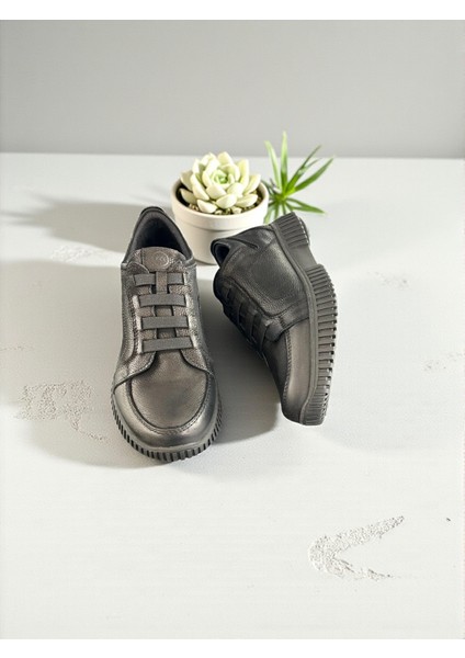 D25KA-3460 Siyah Hakiki Deri Tam Ortopedik Kadın Casual Günlük Ayakkabı indirimleri