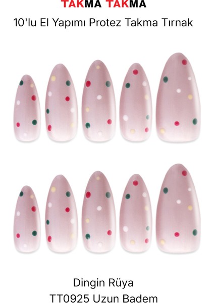 10'lu Kısa Badem Pembe TT0925 Tekrar Kullanılabilir El Yapımı Protez Takma Tırnak - Pembe-M