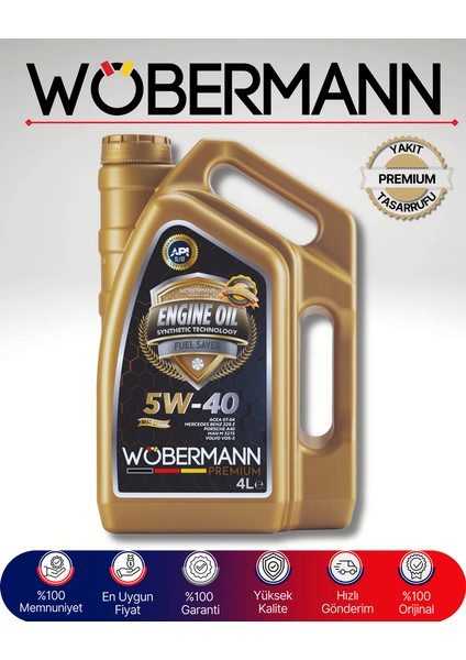 Premium 5W-40 Sentetik Motor Yağı 4 Litre - Yüksek Performans ve Yakıt Verimliliği